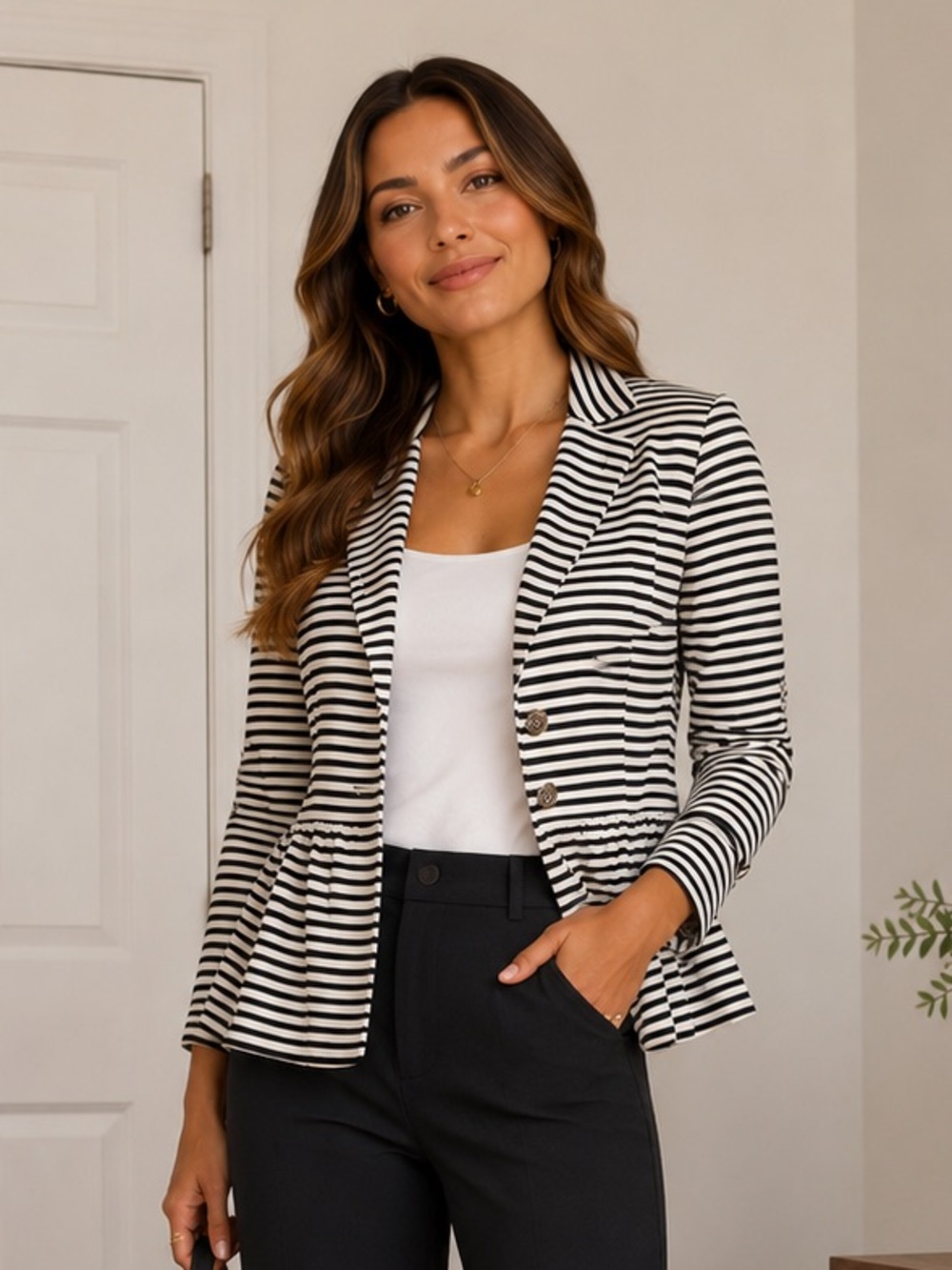 Ann Taylor Striped Peplum Blazer